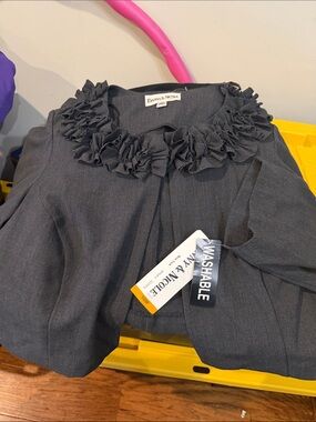 Danny & Nicole Charcoal Ruffled Collar Cropped Jacket